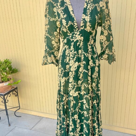 RARE 70s Ossie Clark Celia Birtwell Soviet Rose Print Chiffon Vintage Maxi Dress - Picture 2 of 7